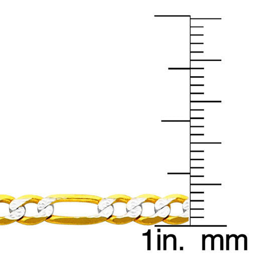 14k Two-tone Gold 3.9mm White Pave Light Figaro Unisex Chain Necklace