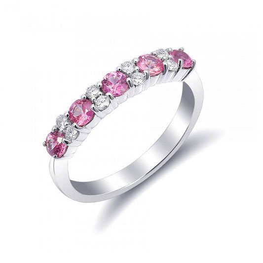 14k White Gold 0.90ct TGW Pink Sapphires and White Diamond Wedding Band