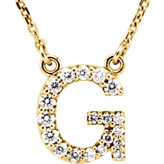 Unisex 14K Yellow Gold 1/6 CTW White Diamond Natural Diamond Initial G Pendant Necklace