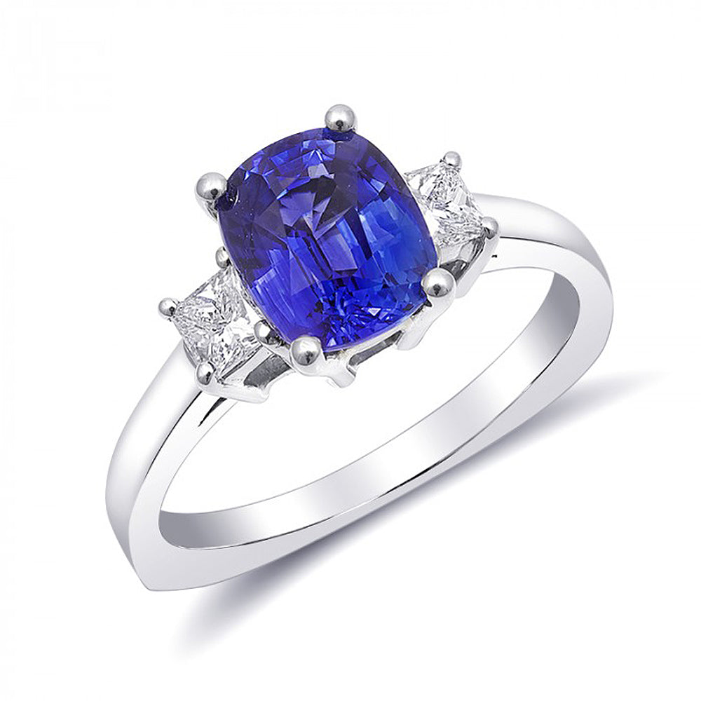 14k White Gold 2.5ct TGW Blue Sapphire and White Diamond One-of-a-Kind Ring