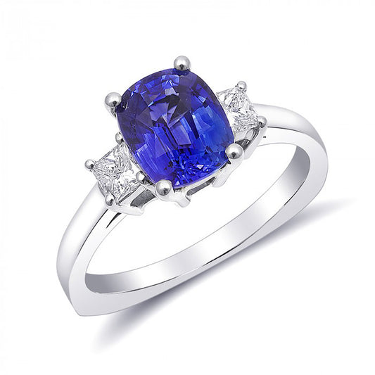 14k White Gold 2.5ct TGW Blue Sapphire and White Diamond One-of-a-Kind Ring