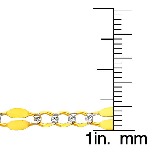 14k Two-tone Gold 4.8mm White Pave Stamped Figaro Unisex Chain Bracelet (7.5")