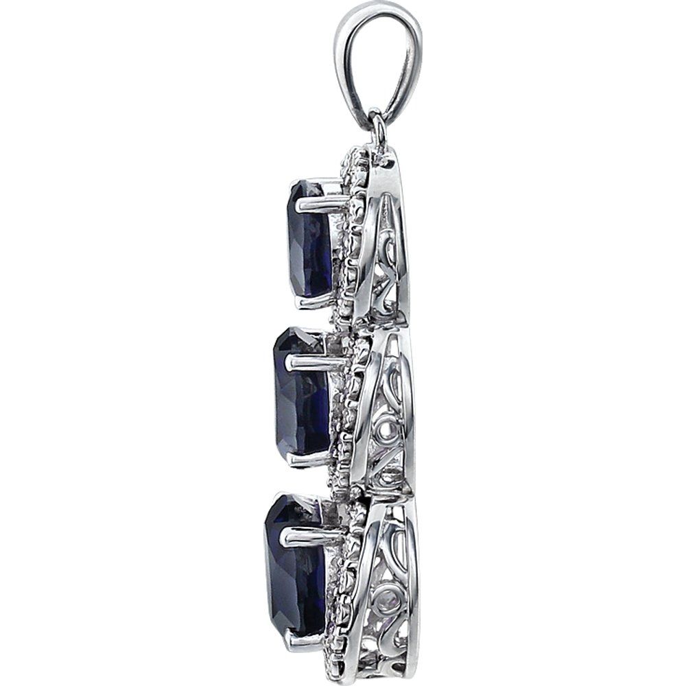 14k White Gold Lab-Grown Blue Sapphire & .04 CTW Natural Diamond Pendant