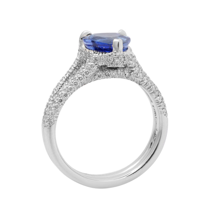 Platinum 2.59 ct TGW Heart-Shaped Blue Sapphire and White Diamond Engagement Ring