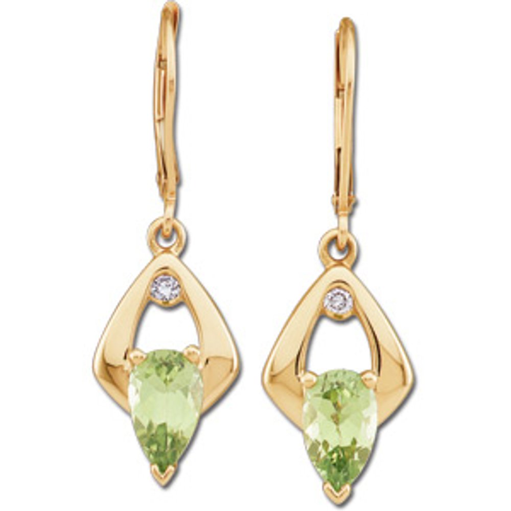 14k Yellow Gold Natural Peridot & .06 CTW Natural Diamond Earrings