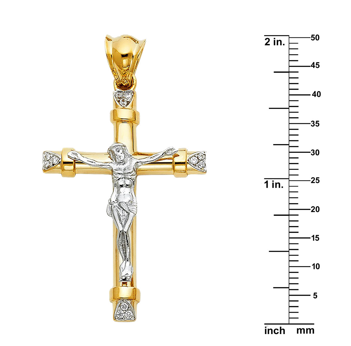 14k Two-Tone Gold Cubic Zirconia Fancy Crucifix Pendant