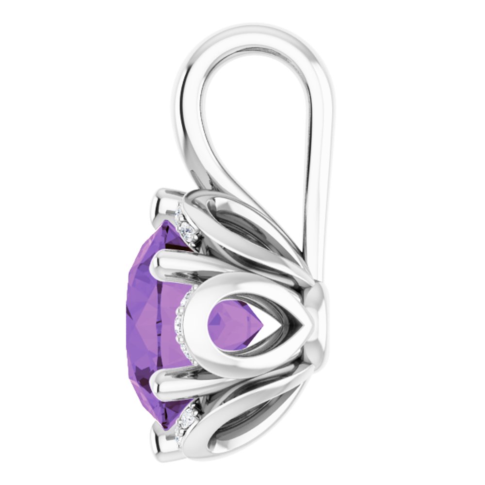 14k White Gold Natural Amethyst & .05 CTW Natural Diamond Pendant