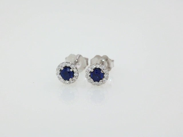 14k White Gold 3 mm Natural Blue Sapphire & 1/10 CTW Natural Diamond Earrings