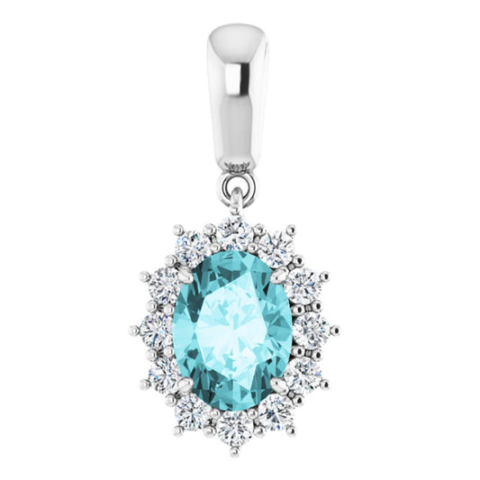 14k White Gold Natural Blue Zircon & 1/3 CTW Natural Diamond Pendant