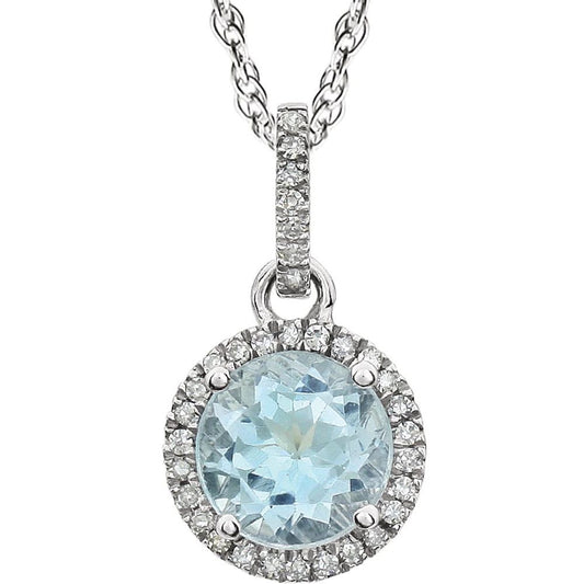 14k White Gold Natural Sky Blue Topaz & 1/10 CTW Natural Diamond 18" Necklace