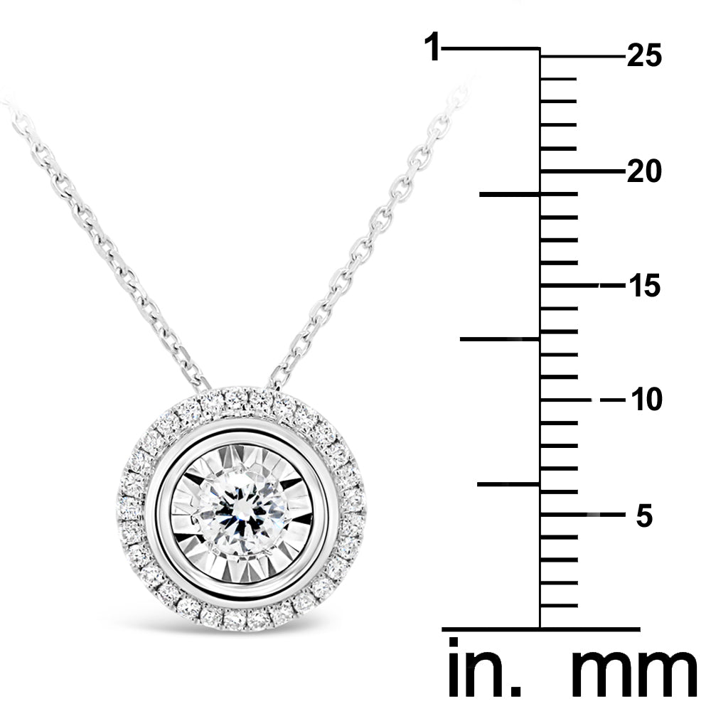18k White Gold 3/8ct TDW White Diamond Round Halo Pendant Necklace