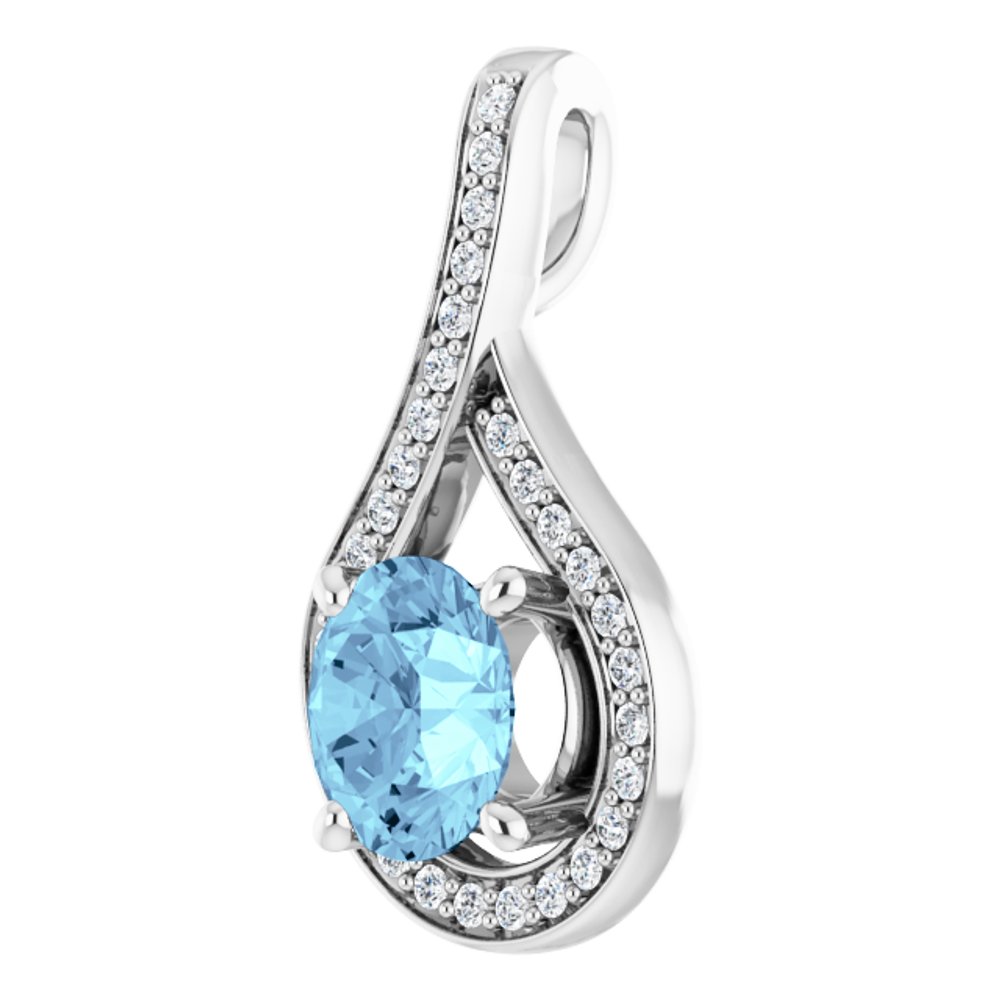 14k White Gold Natural Aquamarine & .08 CTW Natural Diamond Pendant