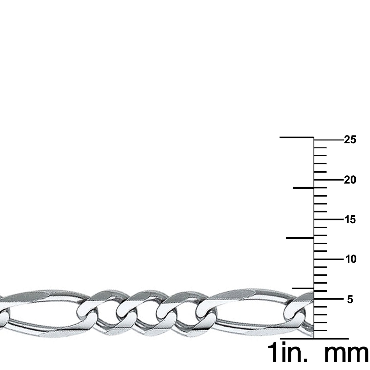 14k White Gold 6mm Wide Regular Concave 3+1 Figaro Chain 8" Bracelet