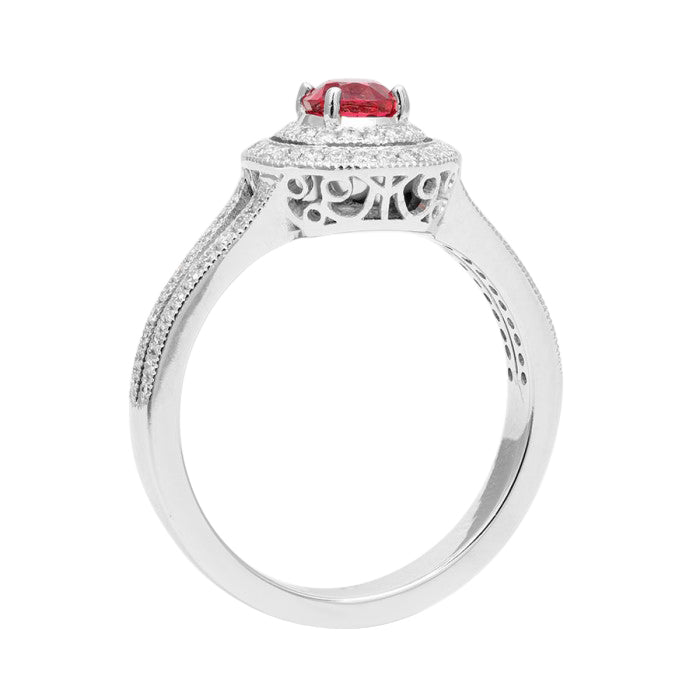 14k White Gold 0.95ct TGW Natural Red Spinel and White Diamond Ring