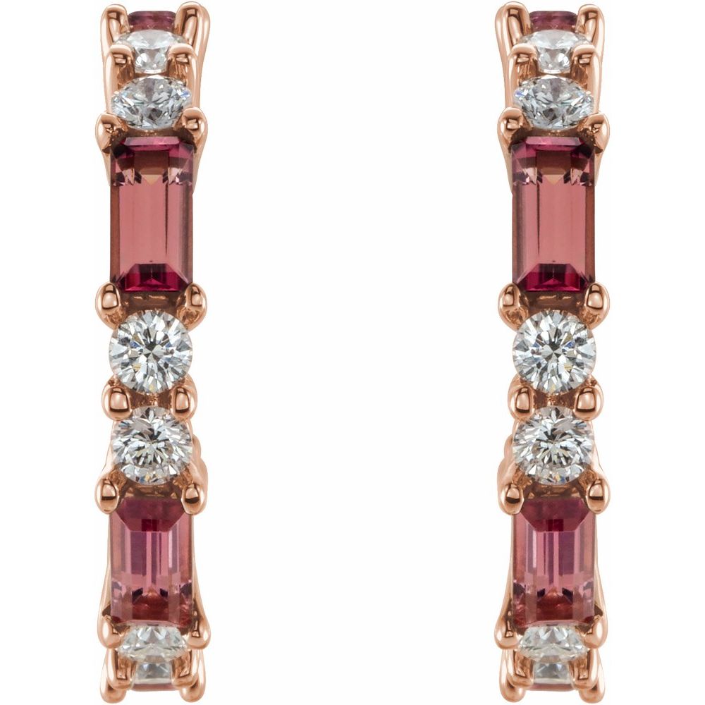 14k Rose Gold Natural Pink Tourmaline & 1/2 CTW Natural Diamond Earrings