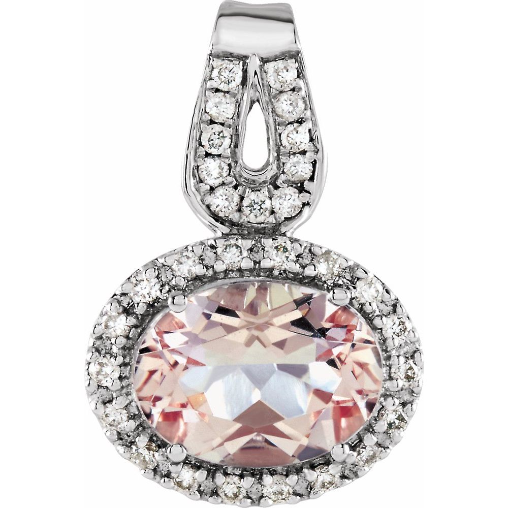 14k White Gold Natural Pink Morganite & 1/8 CTW Natural Diamond Pendant