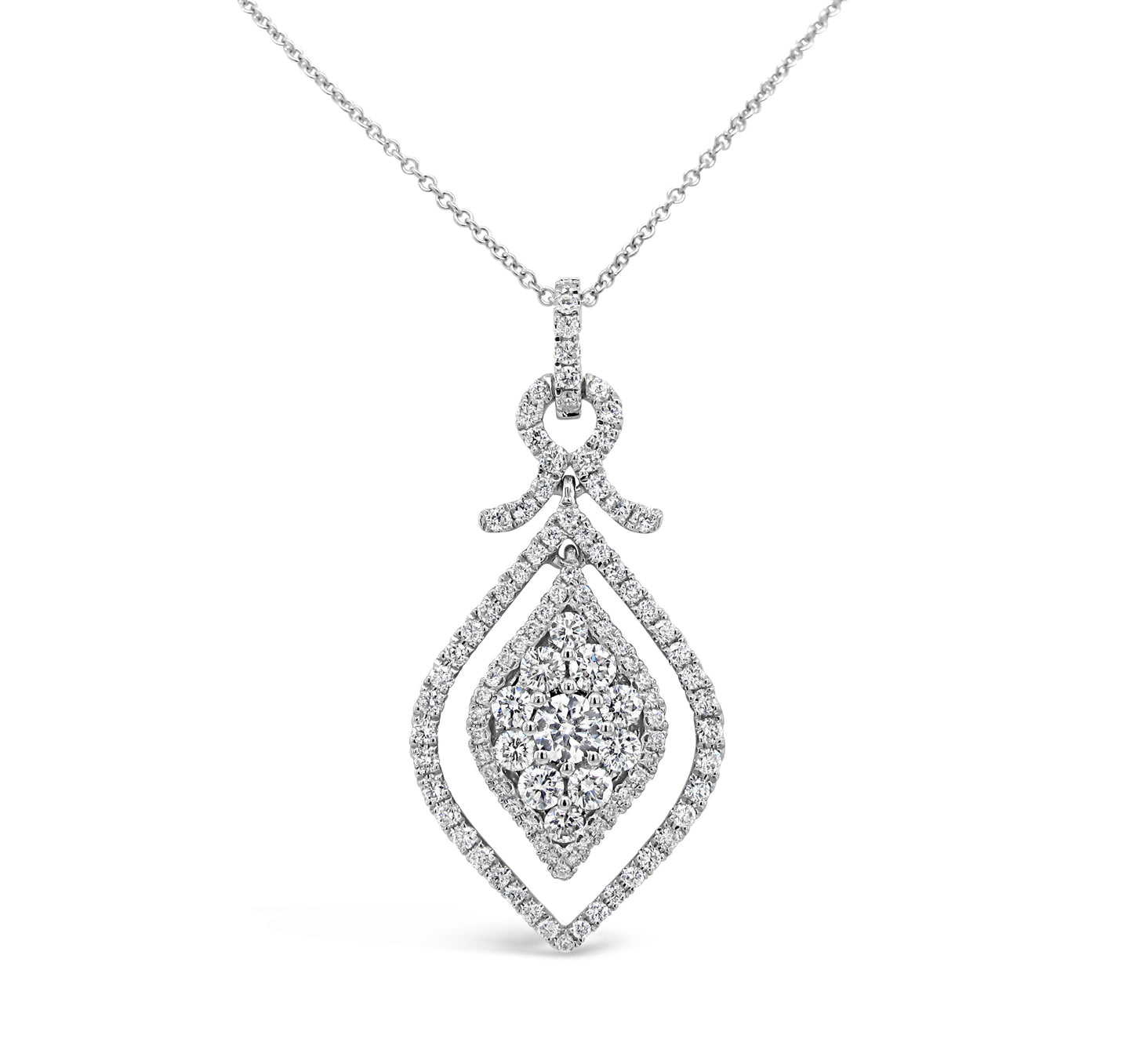 18K White Gold 0.95ct TDW White Diamond Concentric Design Pendant Necklace