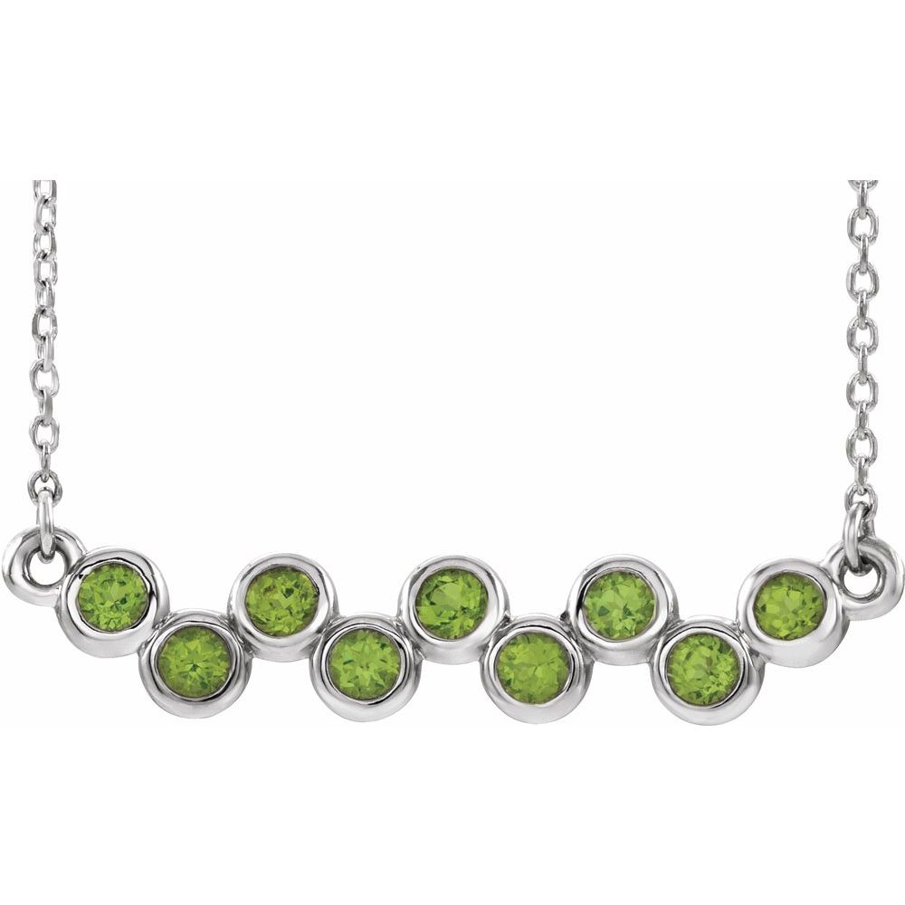 14k White Gold Natural Peridot Bezel-Set Bar 16-18" Necklace