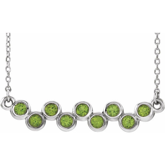 14k White Gold Natural Peridot Bezel-Set Bar 16-18" Necklace