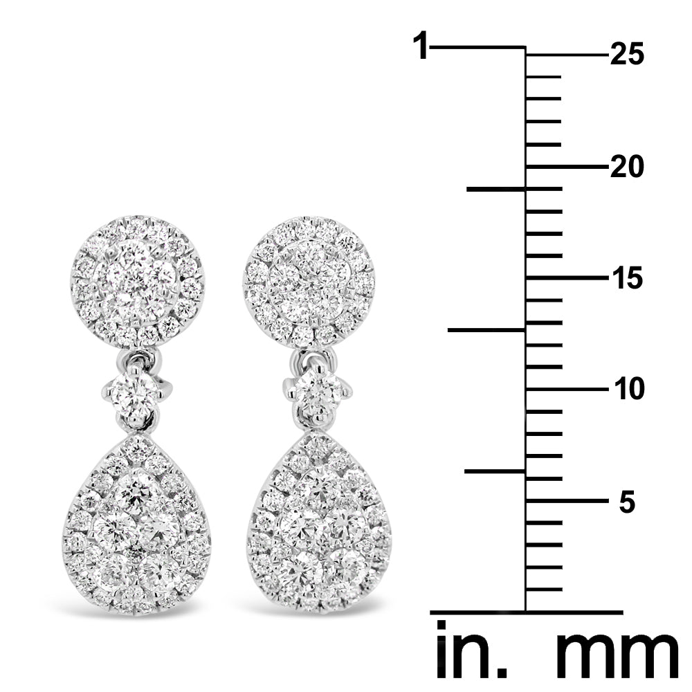 18k White Gold 3/4ct TDW White Diamond Round and Pear Diamond Dangling Earrings