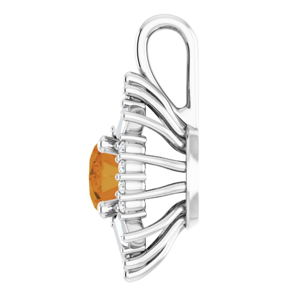 14k White Gold Natural Citrine & 1/3 CTW Natural Diamond Pendant