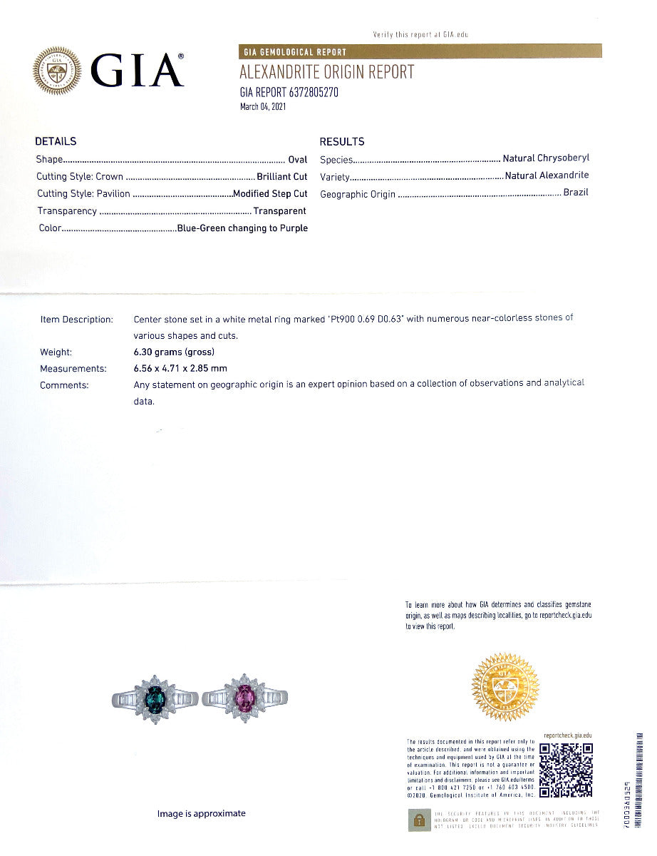 Platinum 1.32ct TGW Color Change Alexandrite and Diamond One-of-a-Kind Ring