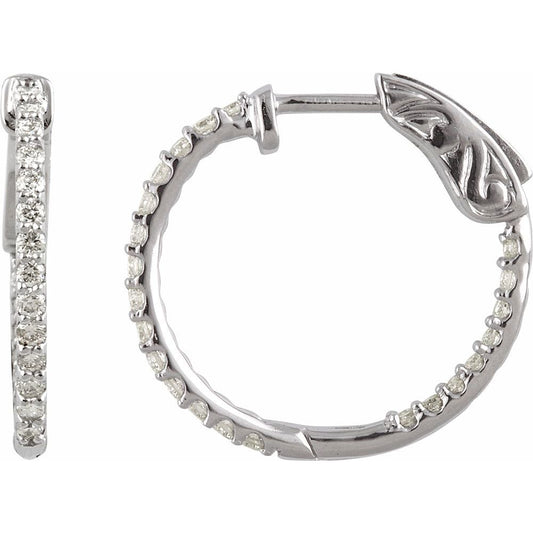 14k White Gold 19 mm 1/2 CTW Natural Diamond Inside-Outside Hinged Hoop Earrings
