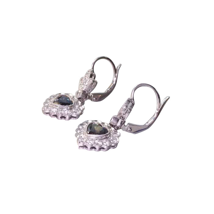 Platinum 1.71ct TGW Alexandrite and White Diamond Dangling Heart Earrings