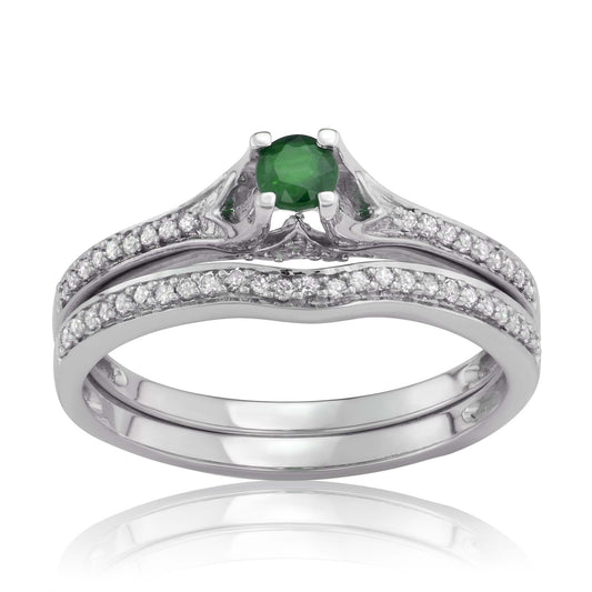 14K White Gold 0.50ct TW Emerald and Diamond Bridal Set