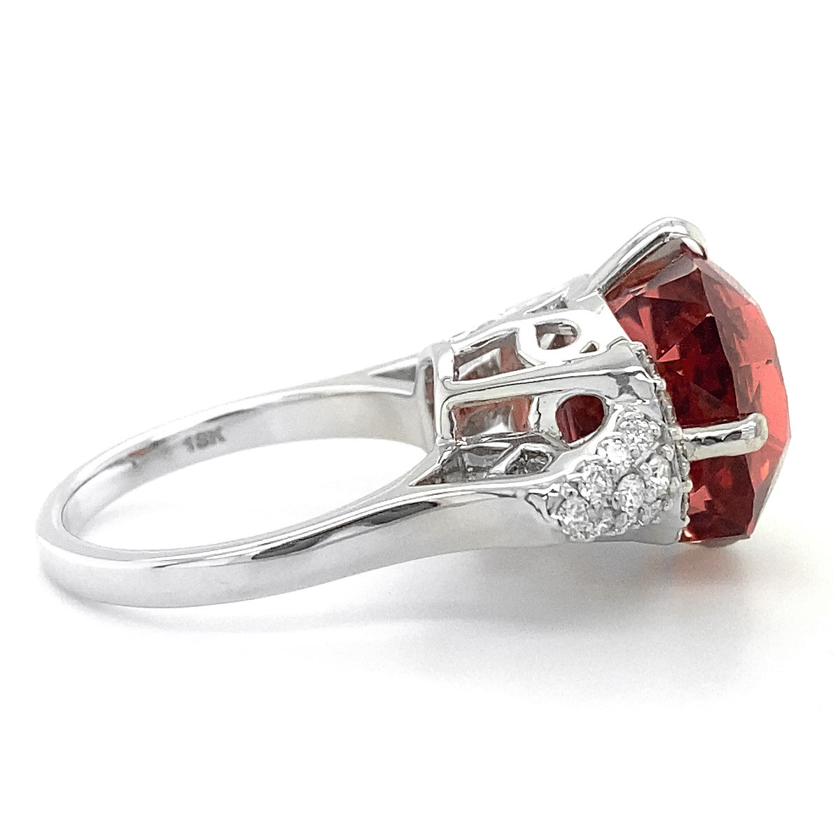 18k White Gold 15.47ct TGW Red Orange Tourmaline and Diamond One-of-a-Kind Ring
