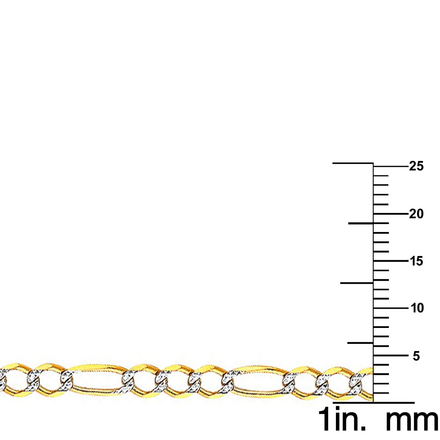 14k Two-tone Gold 3.9mm Open Light White Pave 3+1 Figaro Unisex Chain Necklace