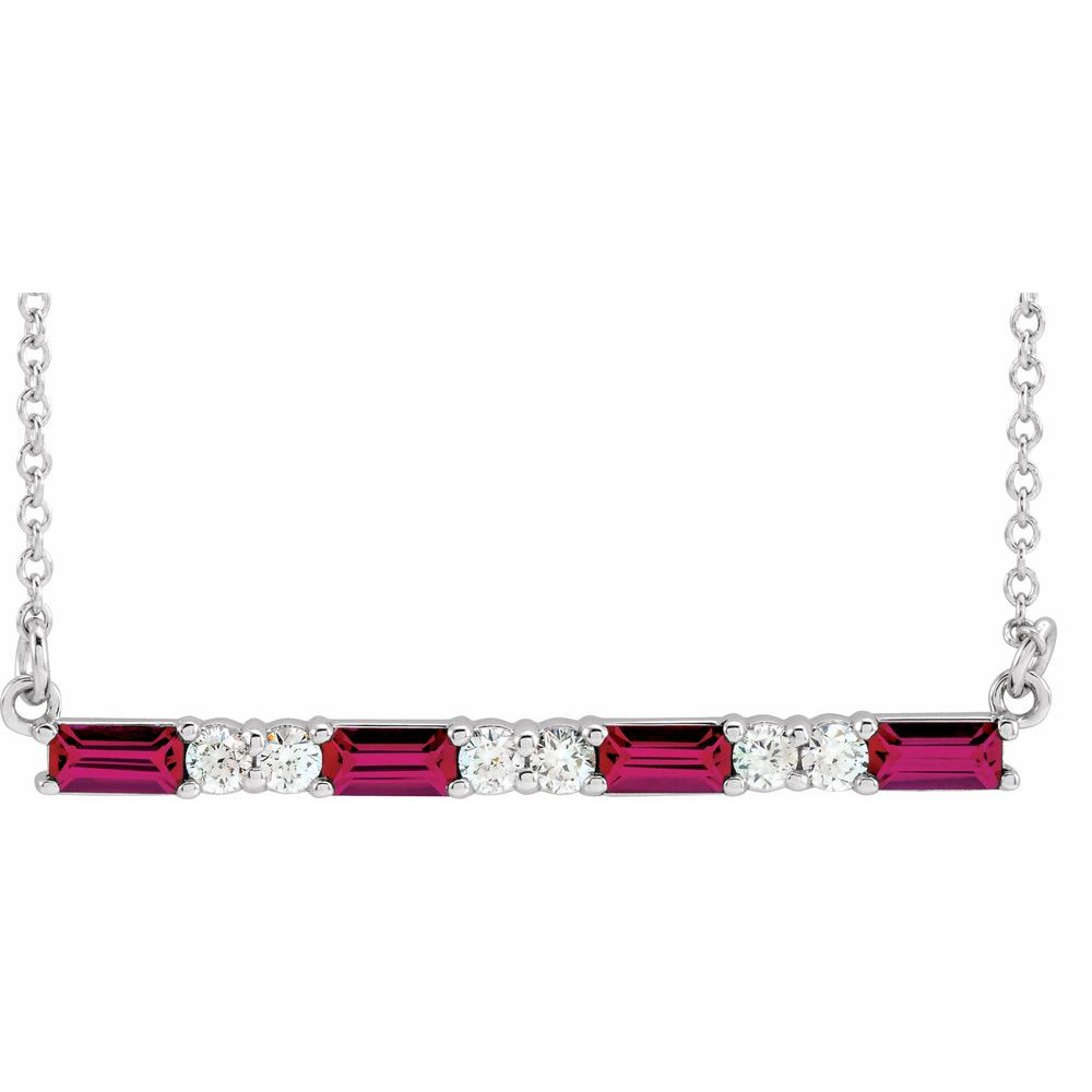 14k White Gold Lab-Grown Ruby & 1/6 CTW Natural Diamond Bar 16-18" Necklace