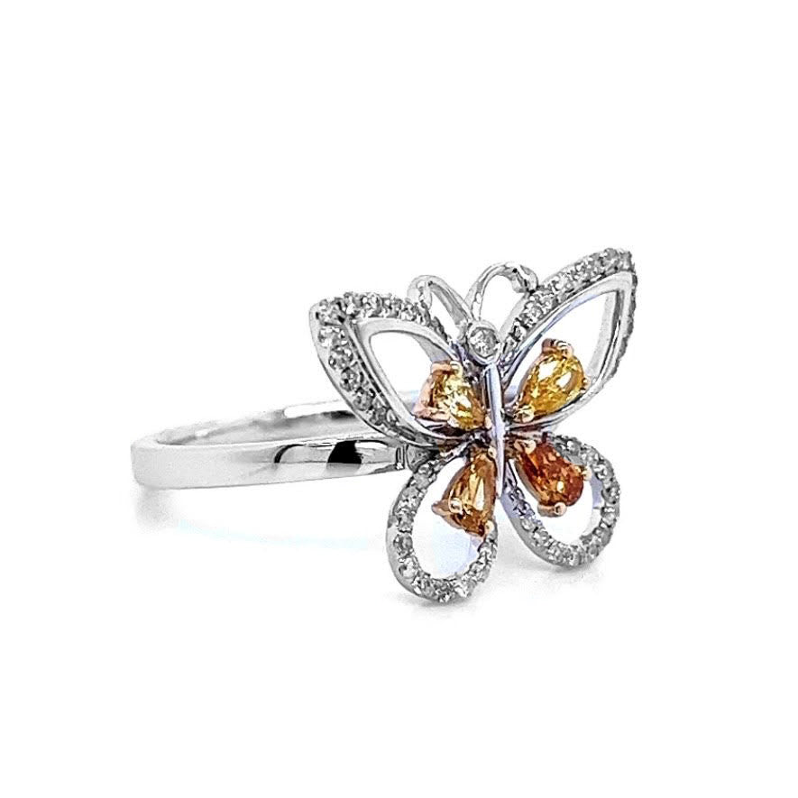 14k White Gold 0.54ct TDW Fancy Yellow and White Diamond Butterfly Ring