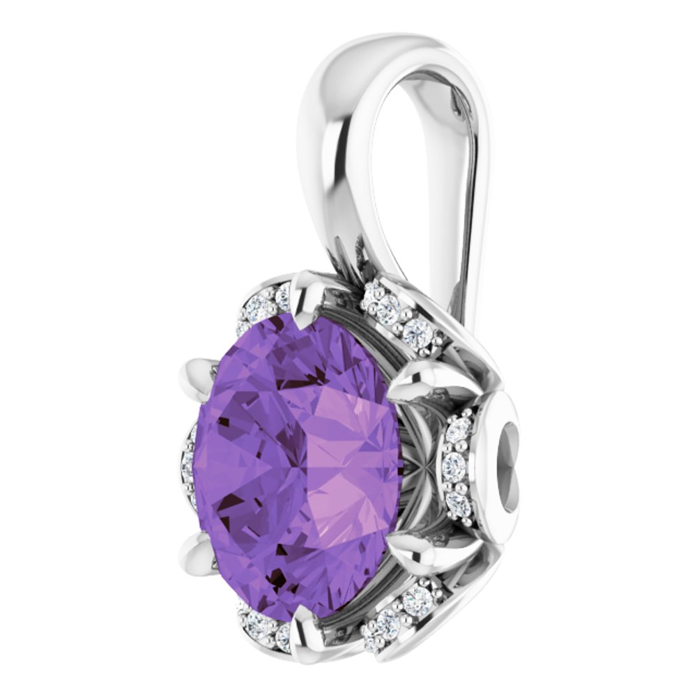 14k White Gold Natural Amethyst & .05 CTW Natural Diamond Pendant