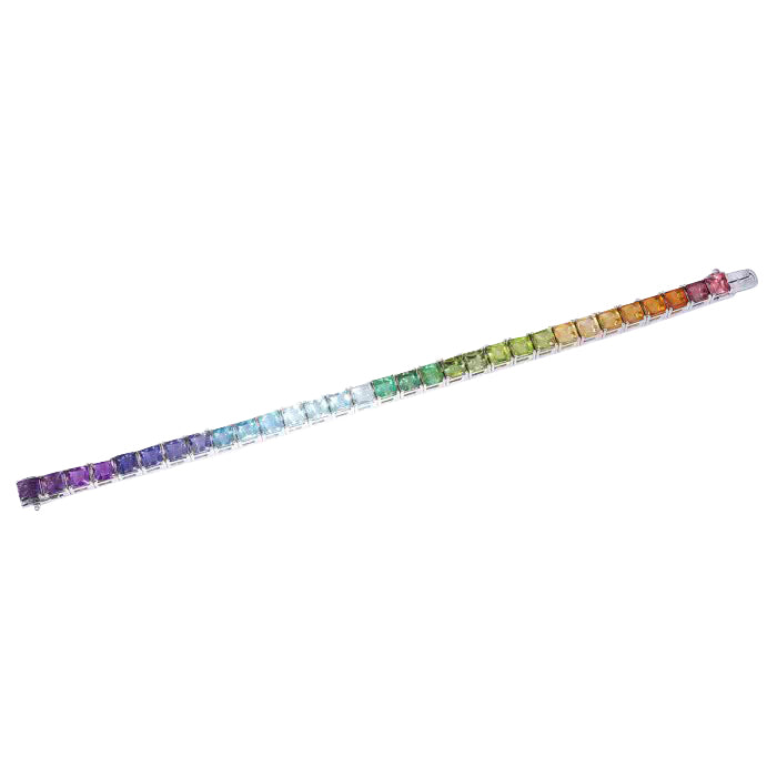 18k White Gold 40.72ct TGW Multi-Gemstone Rainbow Tennis Bracelet