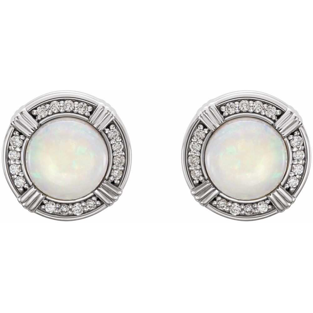 14k White Gold Natural White Opal & 1/8 CTW Natural Diamond Earrings