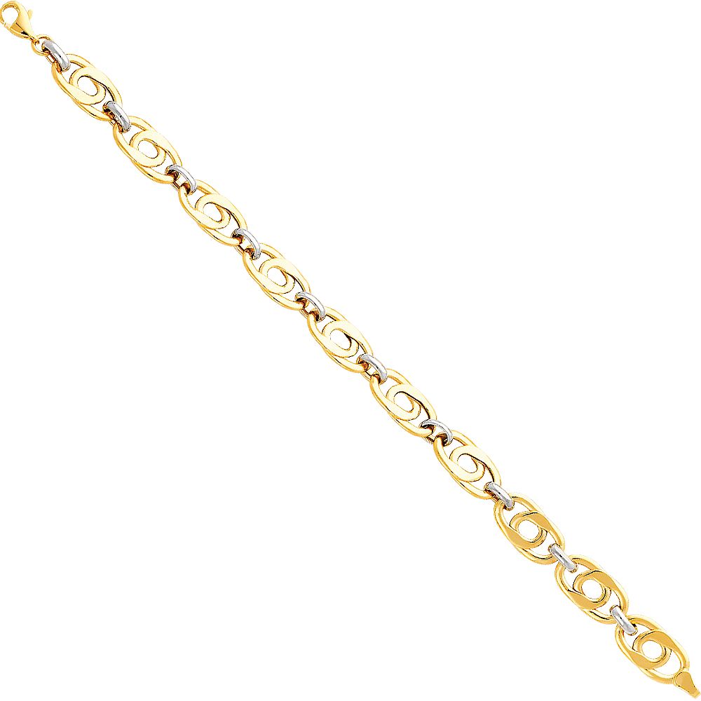 14k Two-tone Gold Lightweight Fancy Hollow Twisted Link 7.5" Bracelet