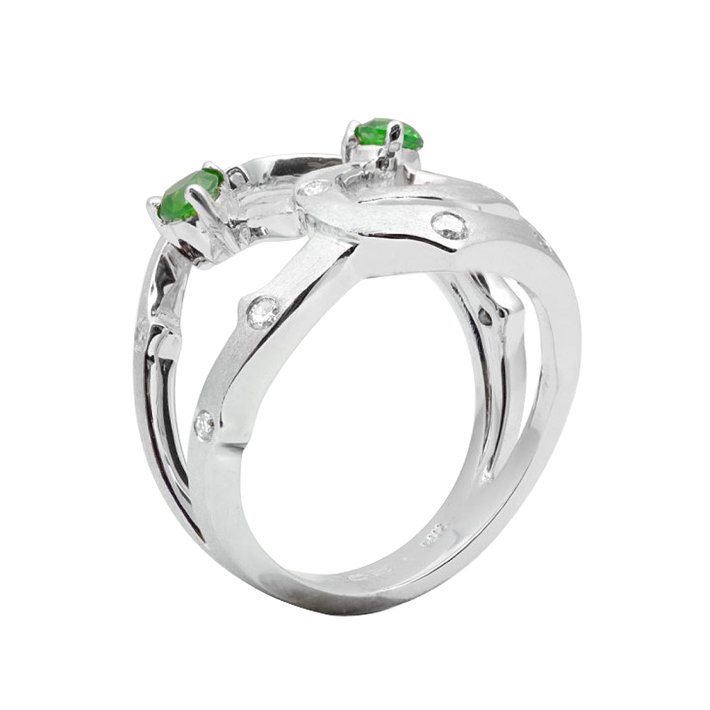 14K White Gold 0.73ct TGW Demantoid Garnet and White Diamonds One-of-a-Kind Ring