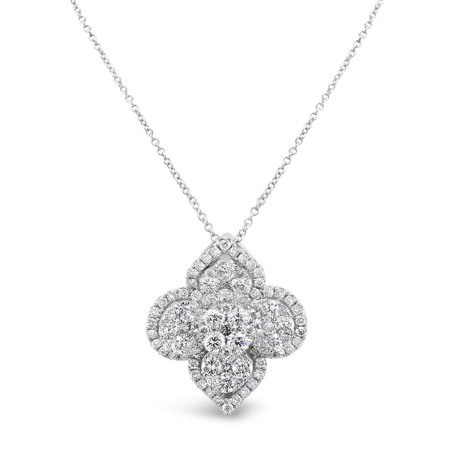 18k White Gold 1 1/4ct White Diamond Floral Pendant Necklace