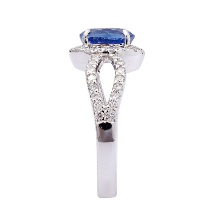 14k White Gold 2.97ct TGW Certified Blue Sapphire and White Diamond One-of-a-Kind Ring