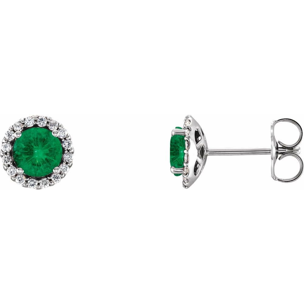 14k White Gold 6 mm Lab-Grown Emerald & 1/8 CTW Natural Diamond Earrings