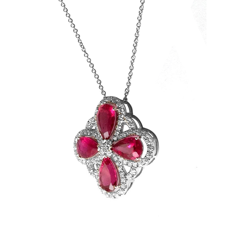 14K White Gold 13.32ct TGW Rubellite and White Diamonds One-of-a-Kind Necklace
