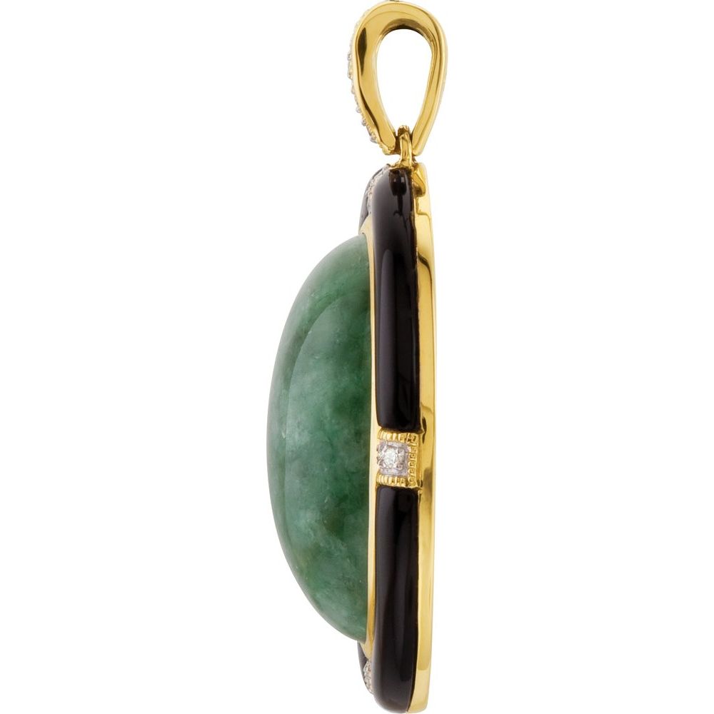 14k Yellow Gold Natural Russian Jadeite, Onyx & .05 CTW Diamond Pendant