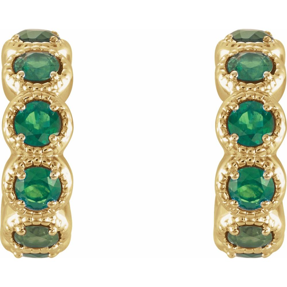 14k Yellow Gold Lab-Grown Emerald Huggie Earrings