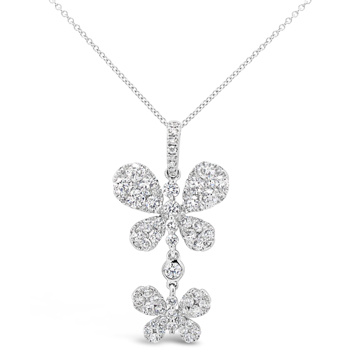 18k White Gold 1 1/2ct TDW White Diamond Double Butterfly Pendant Necklace