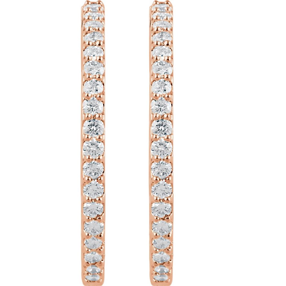 14k Rose Gold 34.5 mm 3 CTW Natural Diamond Inside-Outside Hinged Hoop Earrings