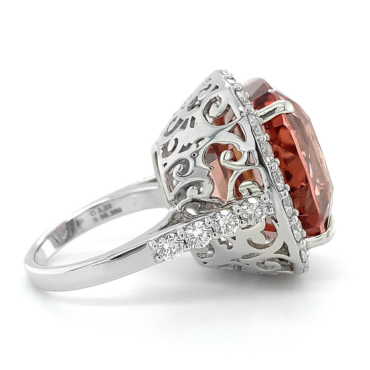 18K White Gold 39.6ct TGW Peach Tourmaline and Diamond Ring