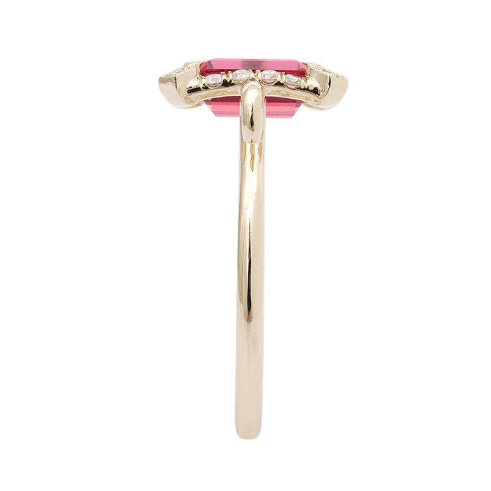 14k Yellow Gold 1.84ct TGW Natural Pink Tourmaline and White Diamond Scroll Engagement Ring