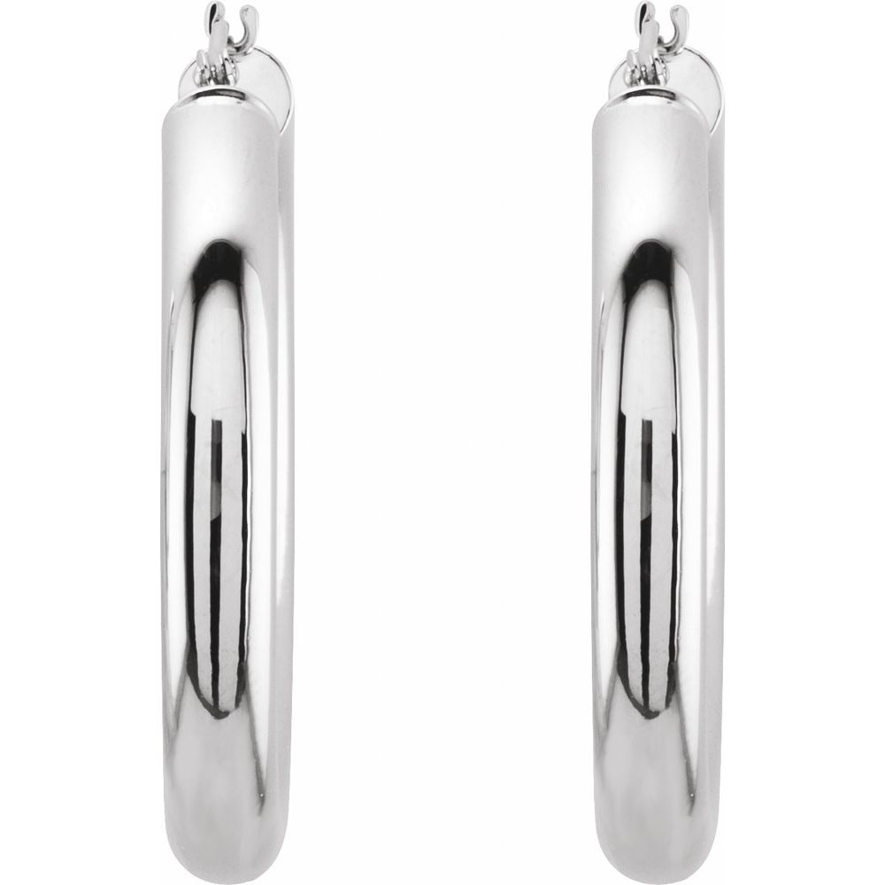 14K White Gold 30 mm Tube Hoop Earrings