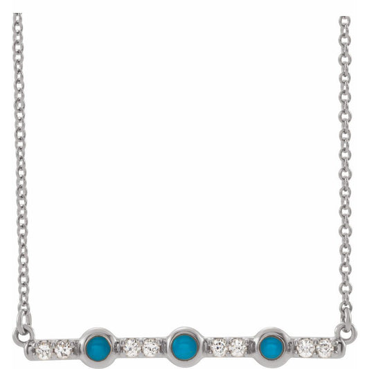 14k White Gold Natural Turquoise & 1/8 CTW Natural Diamond Bar 18" Necklace